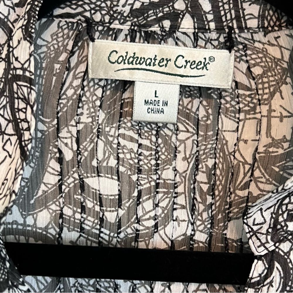 Coldwater Creek Blouse Size Large Sheer Black & White Lightweight Long Sleeves - Picture 2 of 7